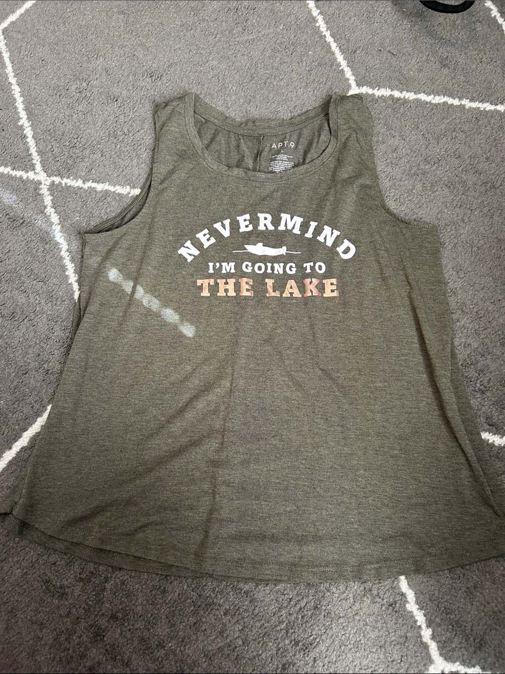 Apt. 9 Olive Graphic Tank - Nevermind I’m going to the Lake